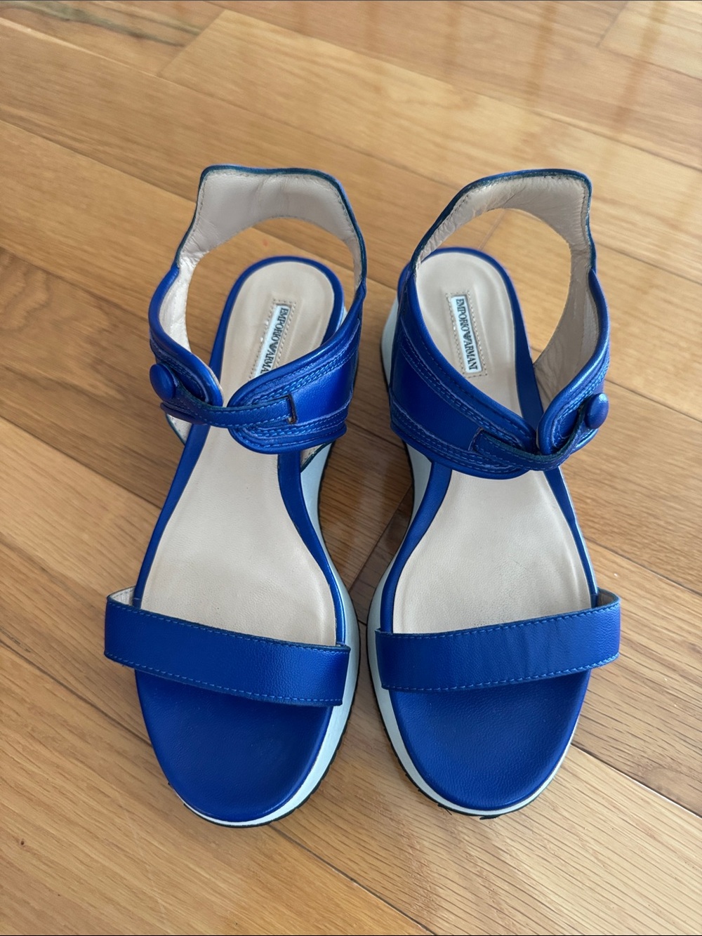 Emporio Armani Electric Blue Ankle-Strap Sandals